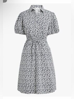 J. Crew Navy and White Floral Midi Shirt Dress